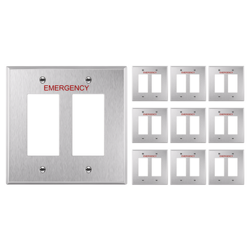 Enerlites Decorator Two-Gang Emergency Metal Wall Plate, Impact Resistant, Mid-Size